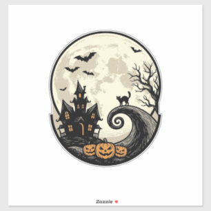 Vintage Halloween-Katze Mond Spukhaus Vektor De Aufkleber