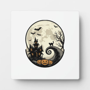 Vintage-Halloween-Katze-Mond-Spukhaus-Vektor De Fotoplatte
