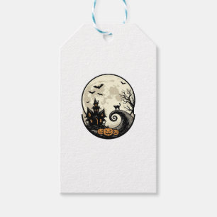Vintage-Halloween-Katze-Mond-Spukhaus-Vektor De Geschenkanhänger