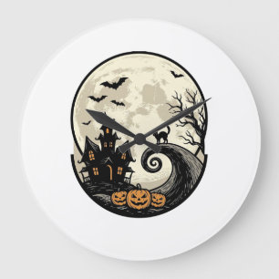 Vintage-Halloween-Katze-Mond-Spukhaus-Vektor De Große Wanduhr