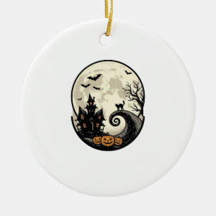 Vintage-Halloween-Katze-Mond-Spukhaus-Vektor De Keramik Ornament