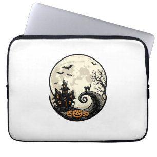 Vintage-Halloween-Katze-Mond-Spukhaus-Vektor De Laptopschutzhülle
