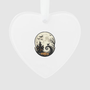 Vintage-Halloween-Katze-Mond-Spukhaus-Vektor De Ornament