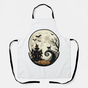 Vintage-Halloween-Katze-Mond-Spukhaus-Vektor De Schürze