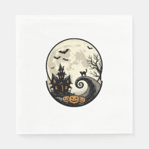 Vintage-Halloween-Katze-Mond-Spukhaus-Vektor De Serviette