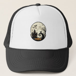 Vintage-Halloween-Katze-Mond-Spukhaus-Vektor De Truckerkappe