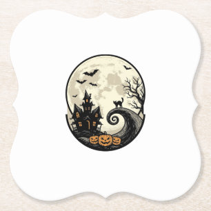 Vintage-Halloween-Katze-Mond-Spukhaus-Vektor De Untersetzer