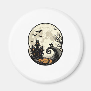Vintage-Halloween-Katze-Mond-Verlassene Villa-Vekt Magnet