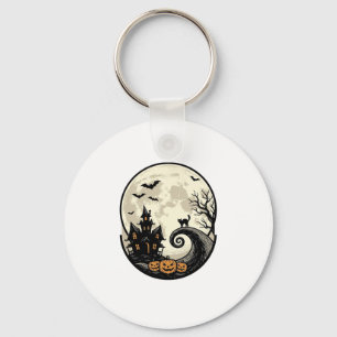 Vintage-Halloween-Katze-Mond-Verlassene Villa-Vekt Schlüsselanhänger