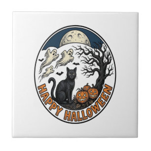 Vintage-Halloween-Katze-Mondlicht-Geist-Abzeichen_ Fliese