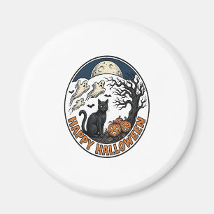 Vintage-Halloween-Katze-Mondlicht-Geist-Abzeichen_ Magnet