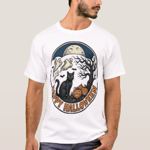 Vintage-Halloween-Katze-Mondlicht-Geist-Abzeichen_ T-Shirt