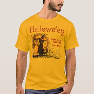 Vintage Halloween-Katze und Eule Herren-Shirts T-Shirt