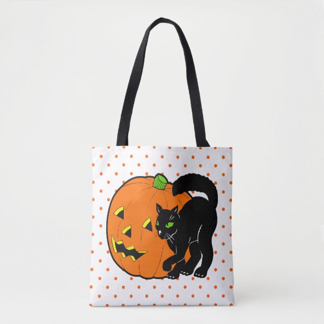 Vintage Halloween-Katze und Jack O' Lantern (Vorderseite)