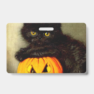 Vintage-Halloween-Katze und Jack-o’-lantern Ausweis