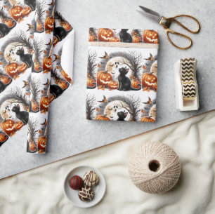 Vintage-Halloween-Katze und Kürbis-Geschenkpapier Geschenkpapier