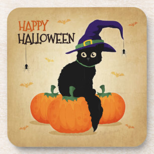 Vintage-Halloween-Katze und Kürbisse   Untersetzer
