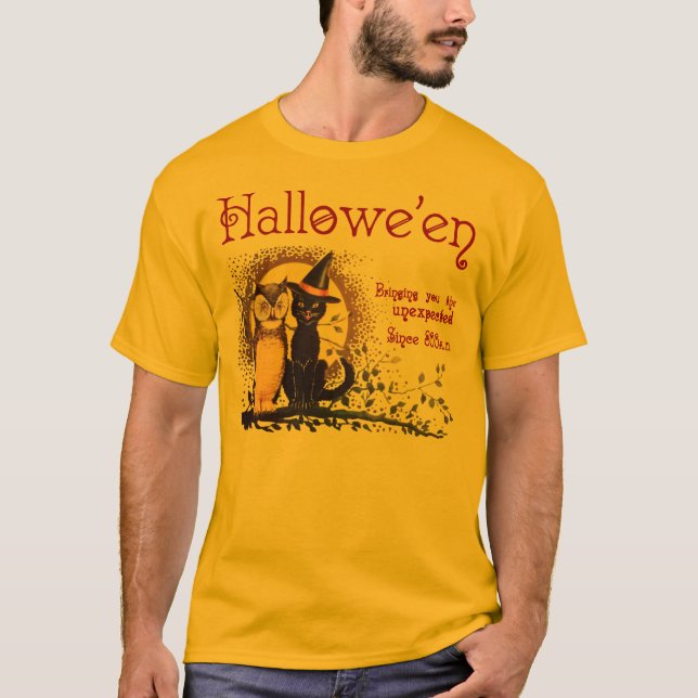 Vintage Halloween-Katze und -Owl Shirts der Männer (Vorderseite)