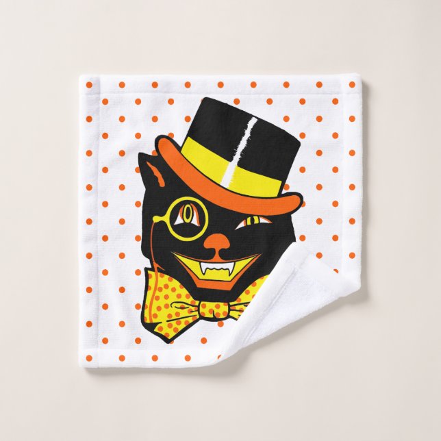 Vintage Halloween-Katze Waschlappen (Waschlappen)