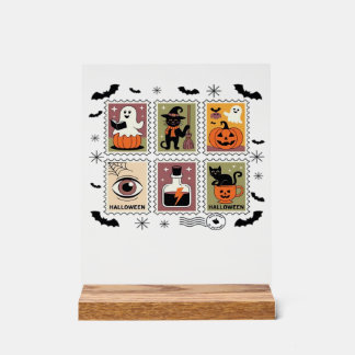 Vintage Halloween-Katzen-Briefmarkensammlung T-s Acrylschild