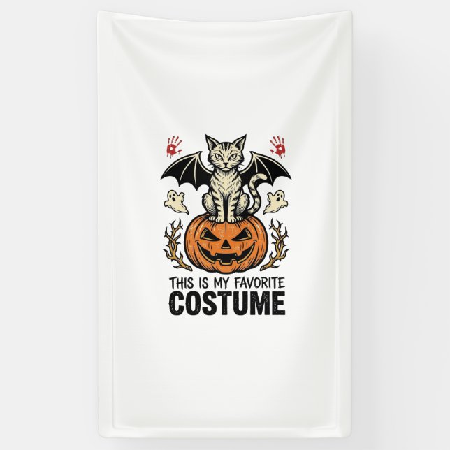 Vintage-Halloween-Katzen-Kürbis-Kostüm-Shirt-Desig Banner (Vertikal)