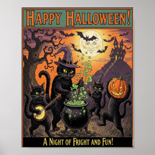 Vintage-Halloween-Katzen-Plakat Poster