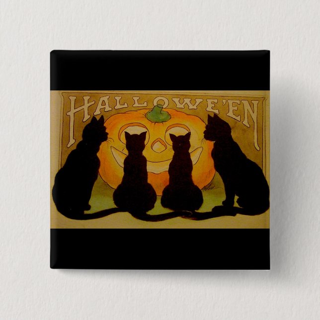 Vintage Halloween-Katzen und Jack O'Lantern Button (Vorderseite)