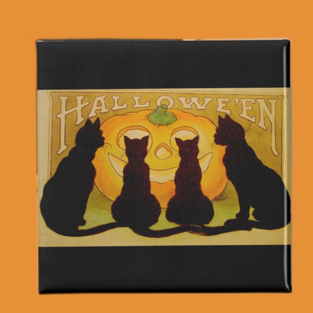 Vintage Halloween-Katzen und Jack O'Lantern Magnet (Von Creator hochgeladen)