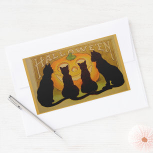 Vintage-Halloween-Katzen und Jack O'Lantern Rechteckiger Aufkleber
