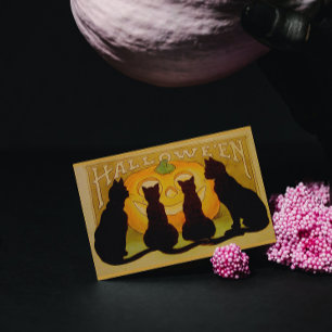 Vintage Halloween-Katzen und Jack O'Lantern Rechteckiger Aufkleber
