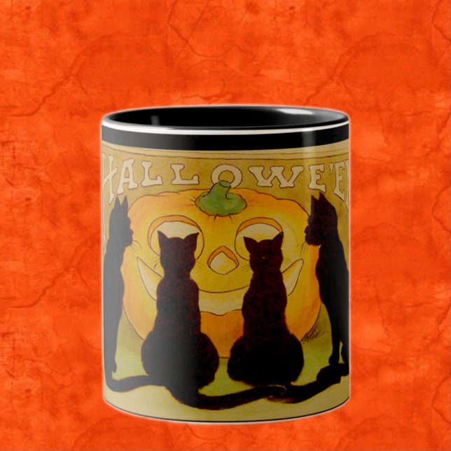 Vintage Halloween-Katzen und Jack O'Lantern Zweifarbige Tasse (Von Creator hochgeladen)