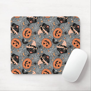 Vintage Halloween-Katzen und Kürbismuster Mousepad