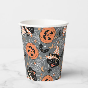 Vintage Halloween-Katzen und Kürbisse Muster Pappbecher