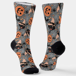 Vintage-Halloween-Katzen und Kürbisse Muster Socken