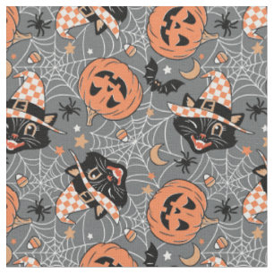 Vintage Halloween-Katzen und Kürbisse Muster Stoff