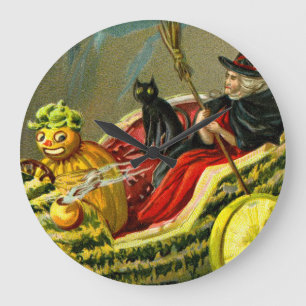 Vintage Halloween-Katzenjacke Große Wanduhr