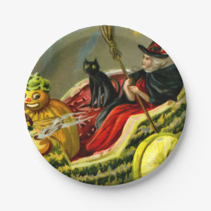 Vintage Halloween-Katzenjacke Pappteller