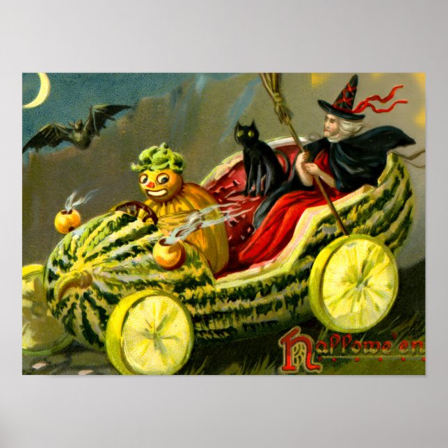 Vintage Halloween-Katzenjacke Poster (Vorne)