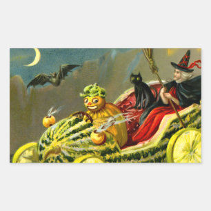 Vintage Halloween-Katzenjacke Rechteckiger Aufkleber