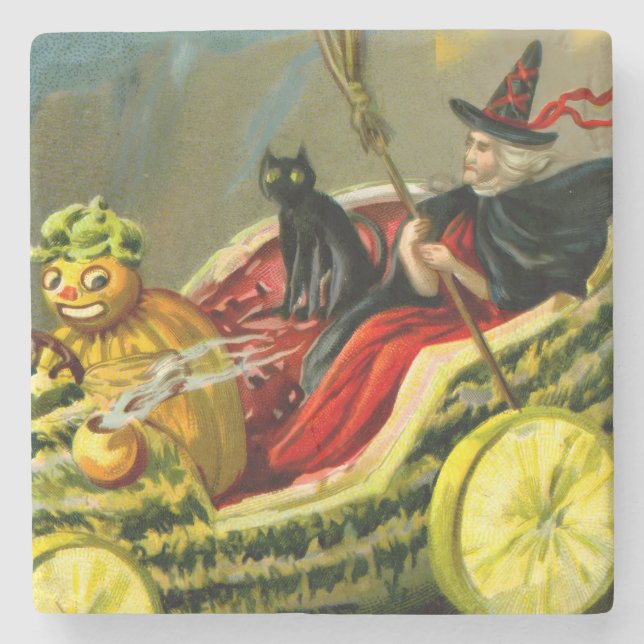 Vintage Halloween-Katzenjacke Steinuntersetzer (Vorderseite)