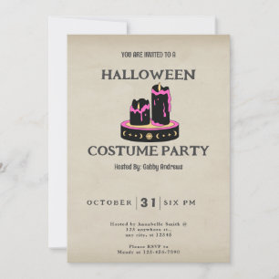 Vintage Halloween-Kerzen mit Schwarz-Rosa-Drilling Einladung
