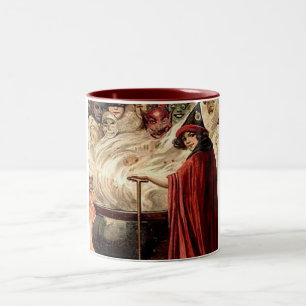Vintage-Halloween-Kessel-Magie Zweifarbige Tasse