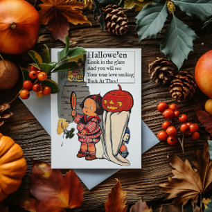 Vintage-Halloween-Kind und Kürbis-Geist Postkarte