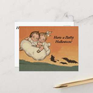Vintage Halloween Kinder fliegende Fledermäuse jag Feiertagspostkarte