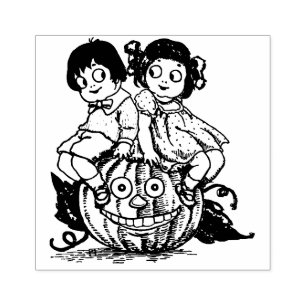 Vintage Halloween-Kinder im Jack O'Lantern Gummistempel