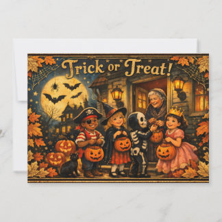 Vintage-Halloween-Kinder in Kostümen Feiertagskarte