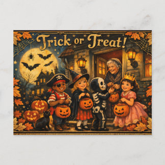 Vintage Halloween Kinder in Kostümen Postkarte