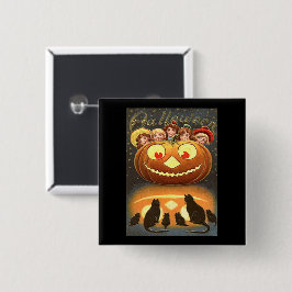 Vintage Halloween-Kinder, Jack o' Lantern & Cats Button