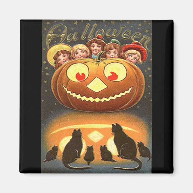 Vintage Halloween-Kinder und Katzen Magnet (Vorne)