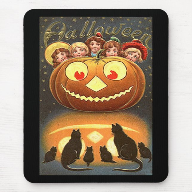 Vintage Halloween-Kinder und Katzen Mousepad (Vorne)